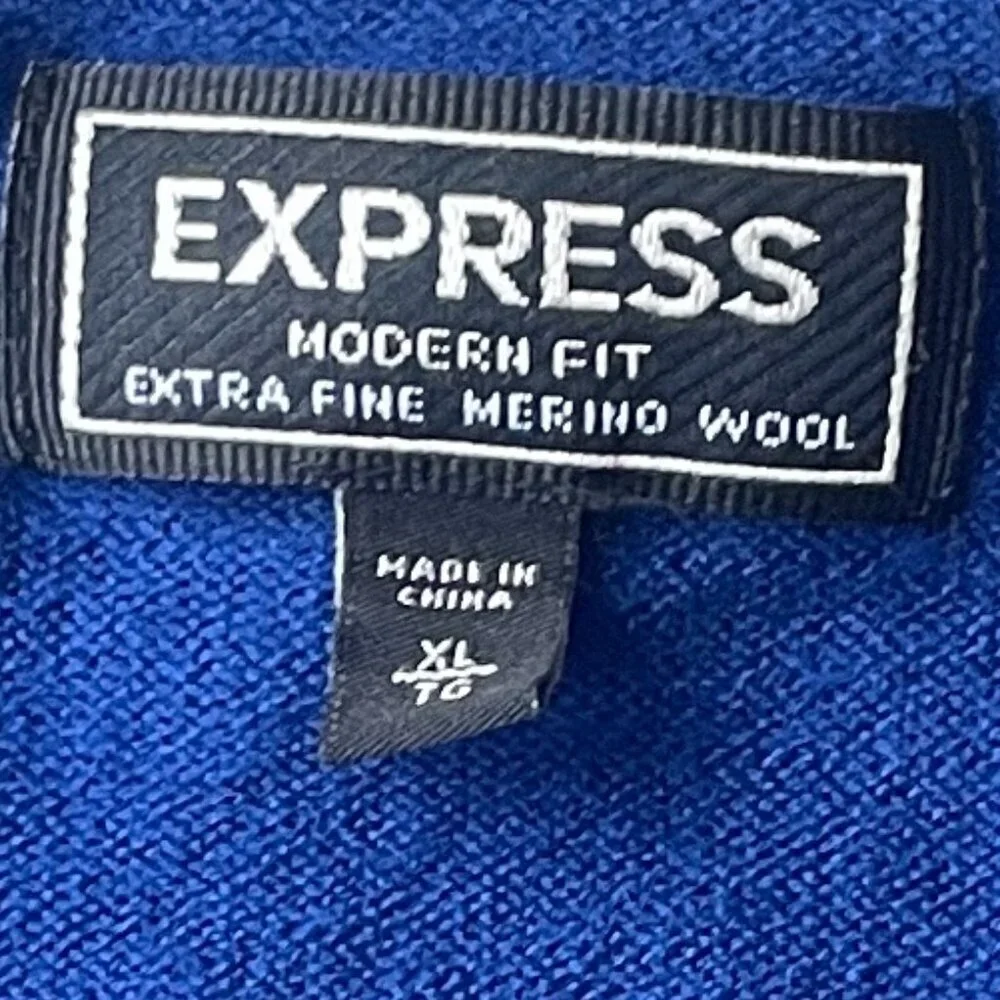 Express Modern Fit Extra Fine Merino Wool V Neck Knit Sweater Royal Blue - Picture 6 of 9